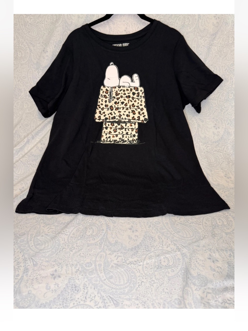 Snoopy Black with Leopard-Print Doghouse Tee